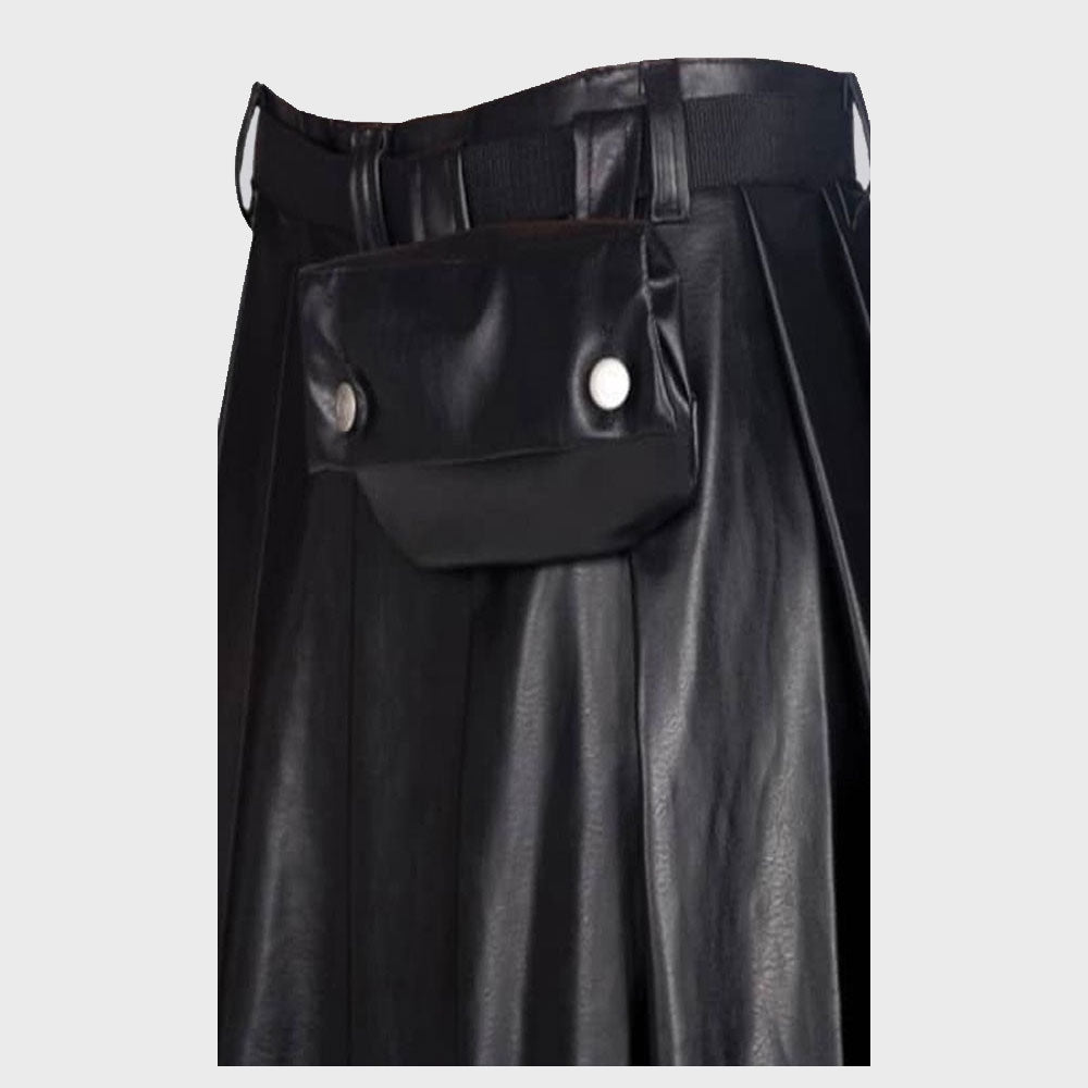 New Design Black Scottish Leather Utility Kilt