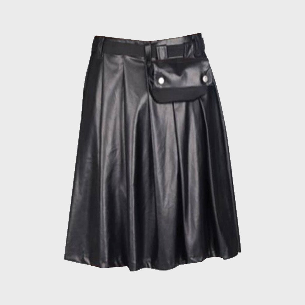 New Design Black Scottish Leather Utility Kilt