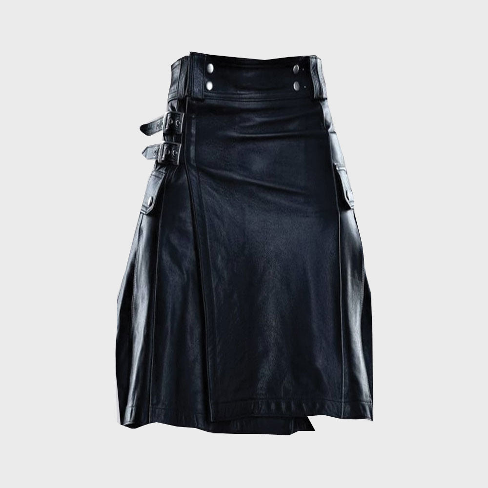New Stylish Pure Black Leather Kilt