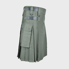 Olive Green Cotton Utility Kilt For Men