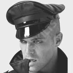 Peaked Leather Officers Cap