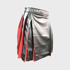 Pleated Black and Red Leather Kilt