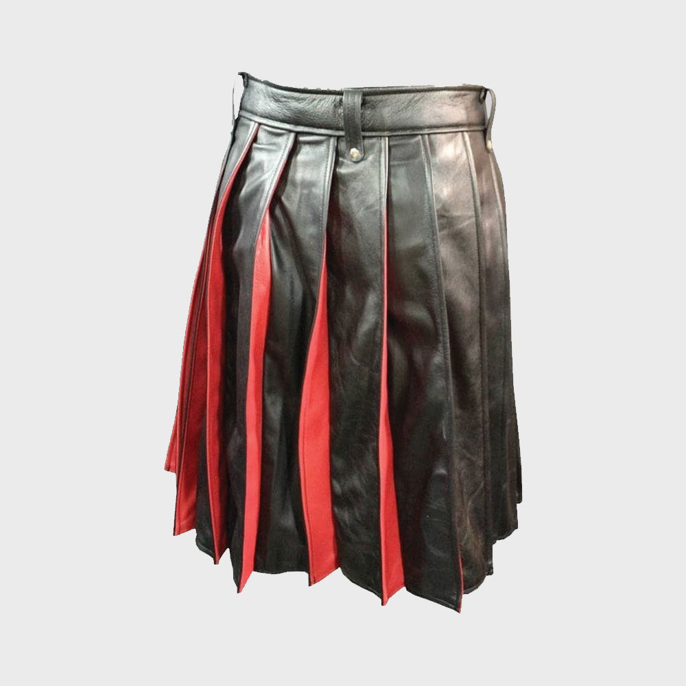 Pleated Black and Red Leather Kilt