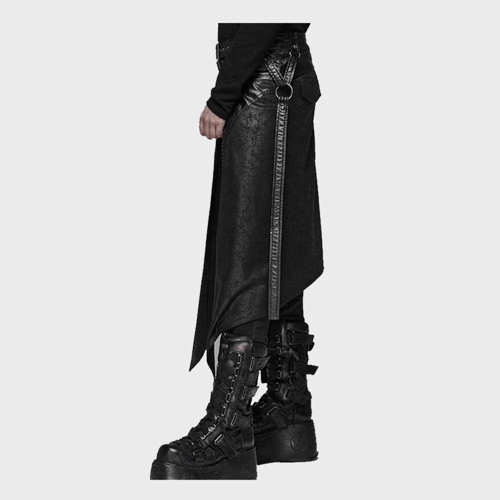 Gonna Kilt Uomo Medievale Patchwork In Pelle Sintetica - Costume Rock Gotico Punk - Tradizionale Scozzese