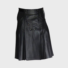 Real Leather Pleated Kilt Clubwear Utility Kilt