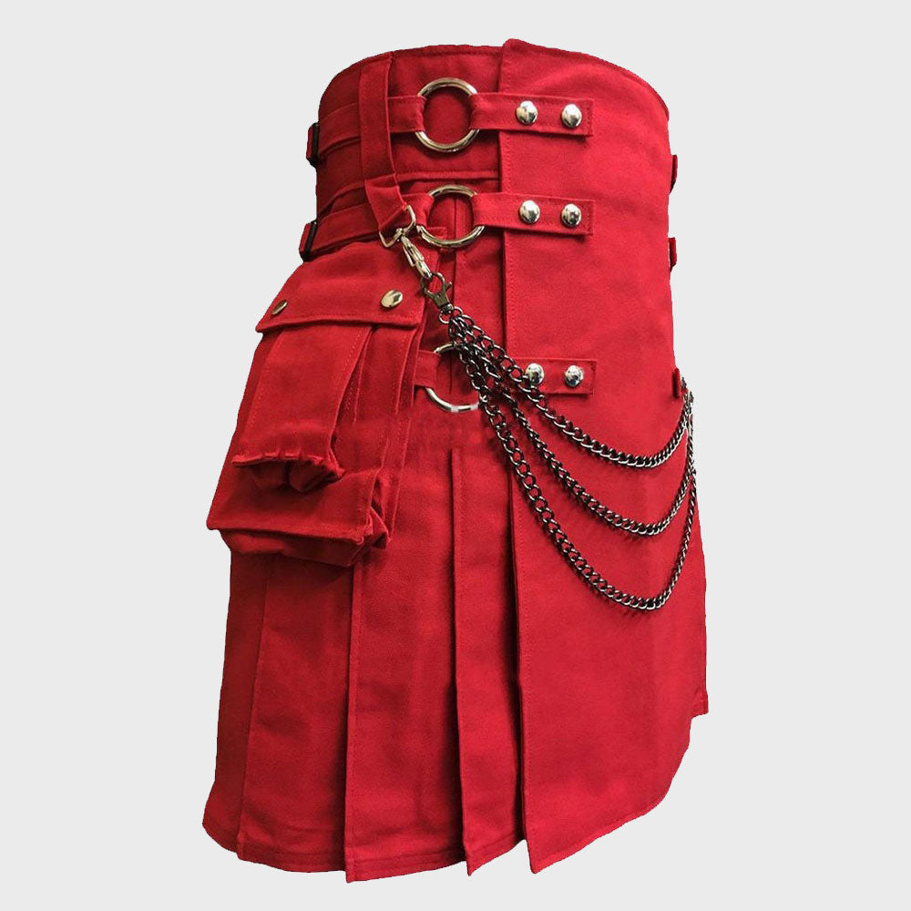 Red Canvas Cloth Straps Utility Kilt