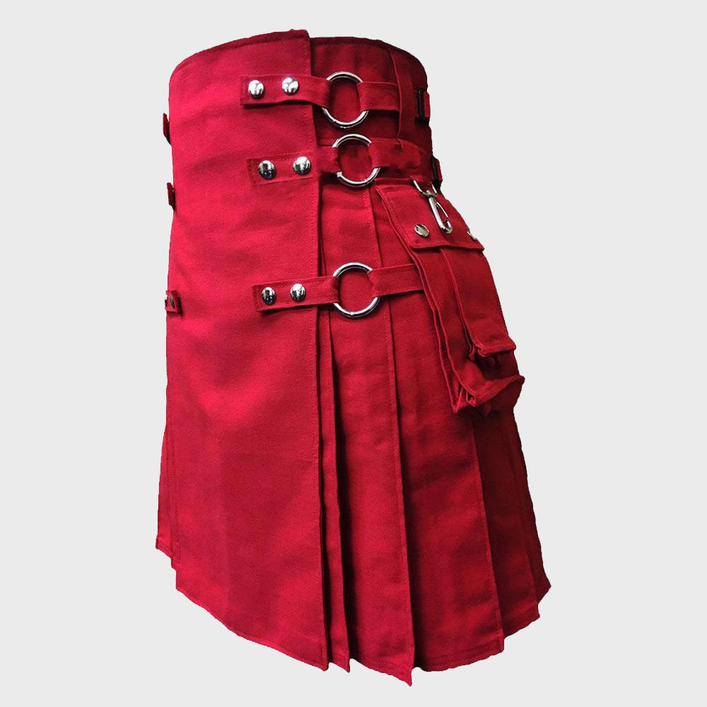 Red Canvas Cloth Straps Utility Kilt