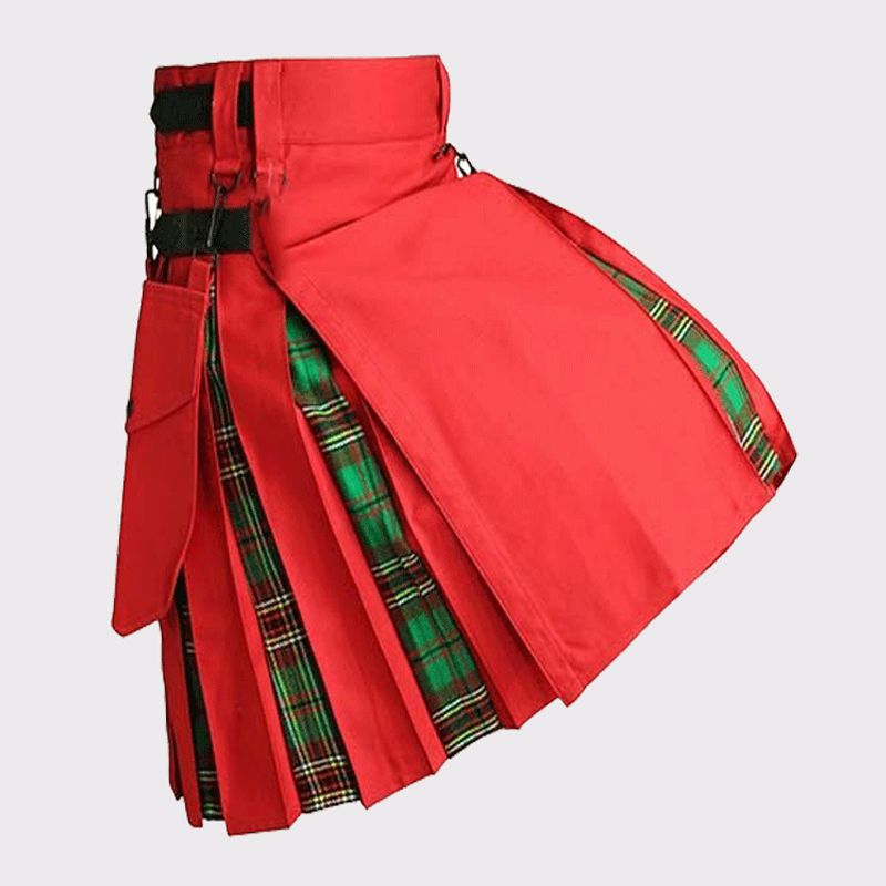 Red Kilt with Tartan Hybrid kilt