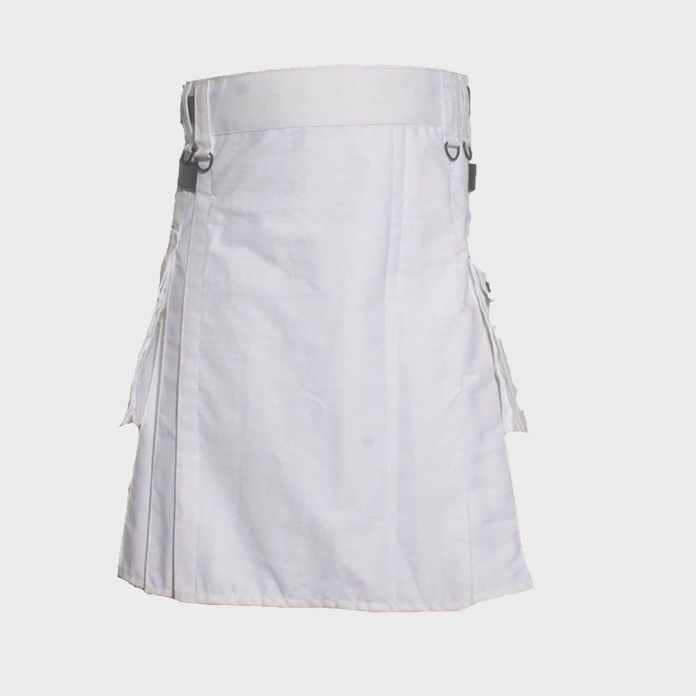 New Stylish White Leather straps Utility Fashion Kilt 100% Cotton 30" to 50" 
