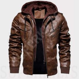 Brown Leather Bomber Jacket