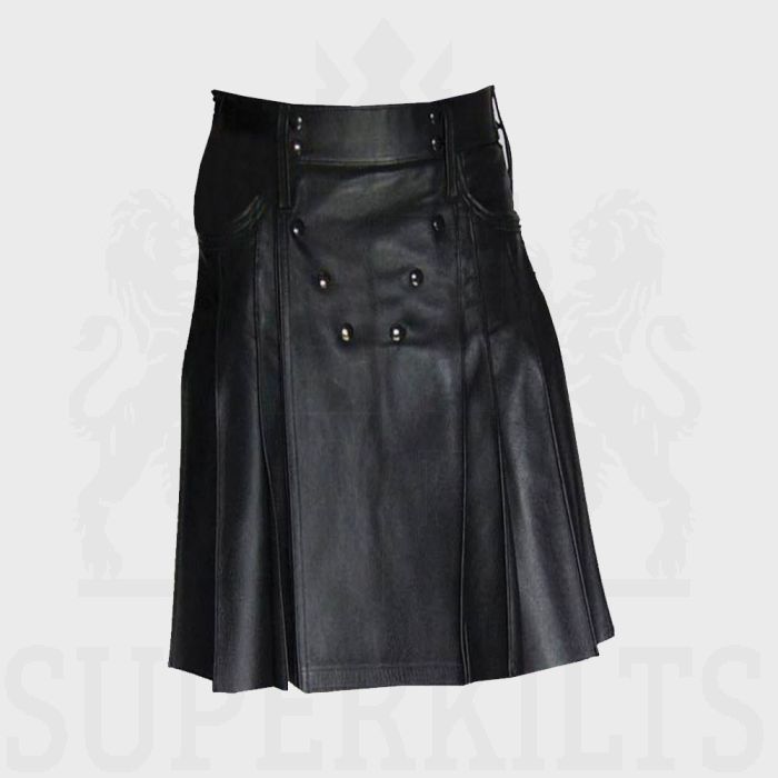 Real Leather Pleated Kilt Clubwear Utility Kilt| leather kilt mens ...